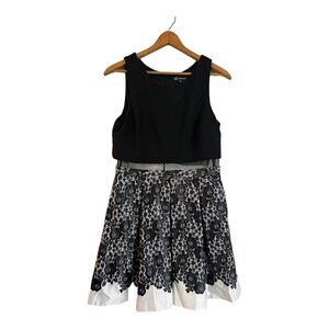 INC International Concepts Plus Size 16 Dress Mesh Inset Fit & Flare Black